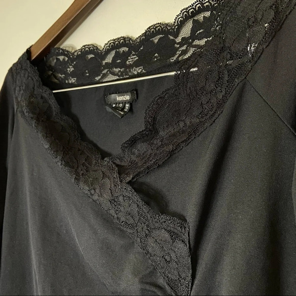 Lace Stretch Cinch Top Ruche String Long Sleeve Sleek Blouse Size Large - Picture 2 of 14